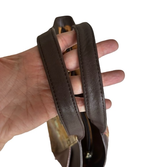 Icon Los Angeles Brown Leather Tote Bag Floral Design - Picture 7 of 8